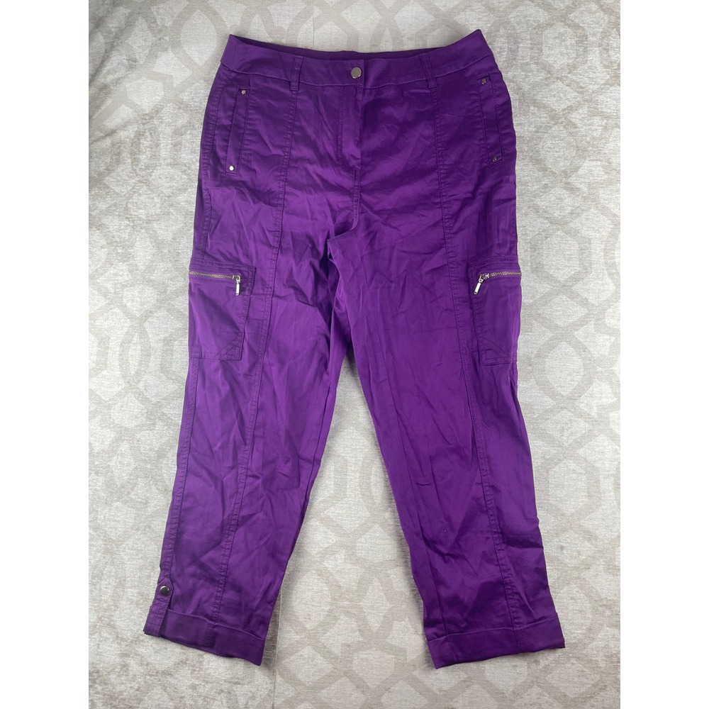 Chico's So Slimming Brigitte Crop Cargo Pants Women 0 Small Purple NWOT Stretch